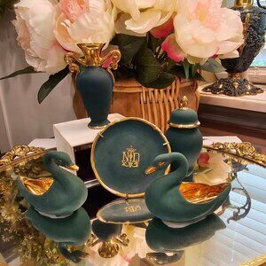 Limoges Porcelain antique miniatures Art Deco in Green color. Rare